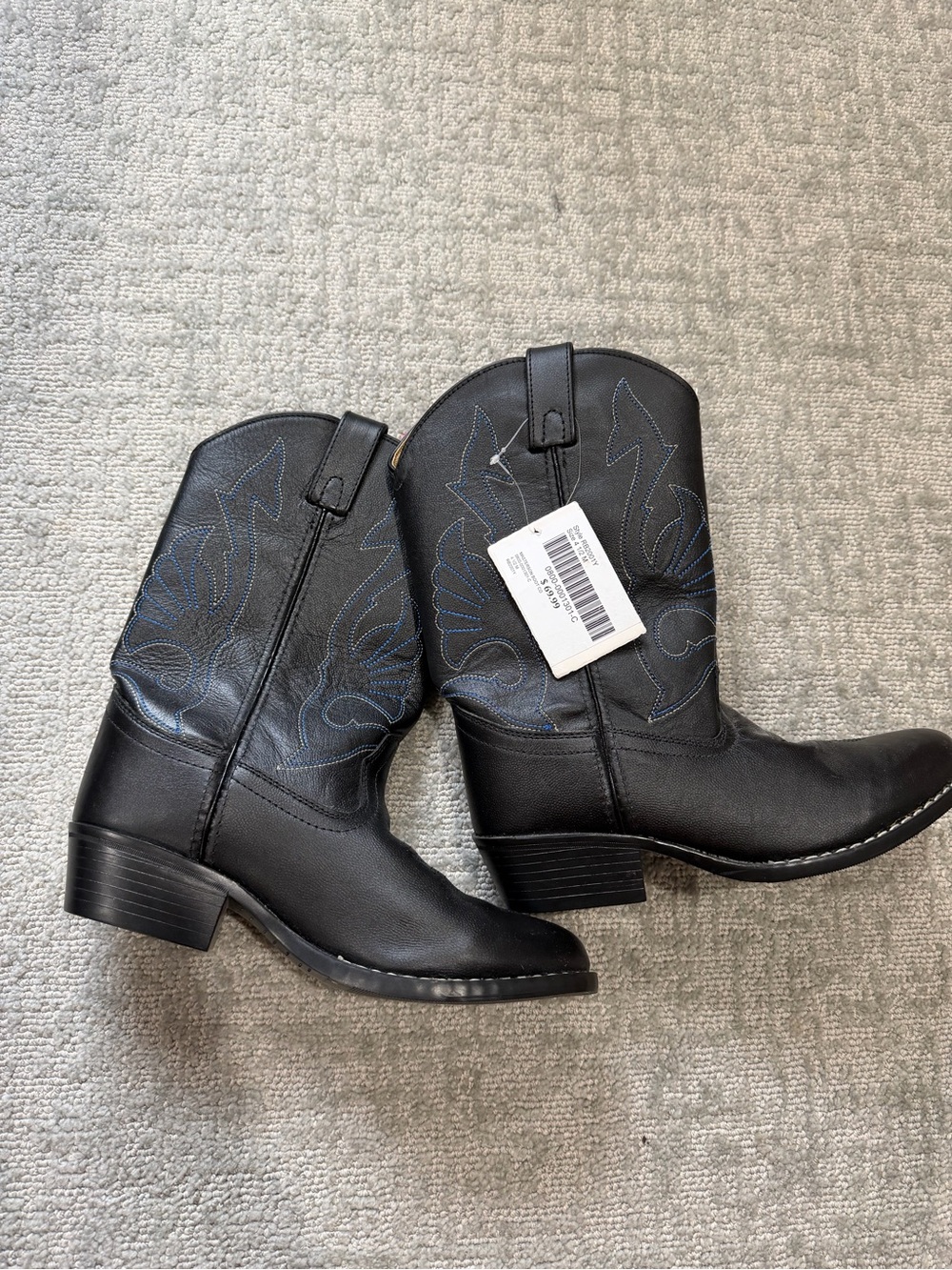 Black Western Cowboy Boots with Blue Stitching